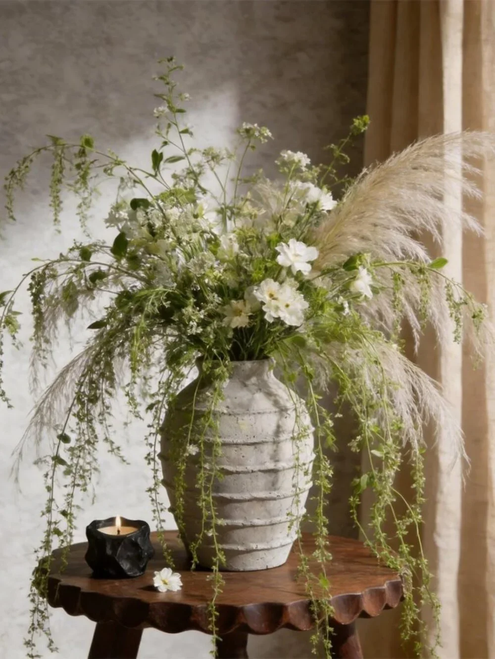 Rustic White Grey Ceramic Flower Vase - 11.2 Inch Terracotta Home Decor Accent